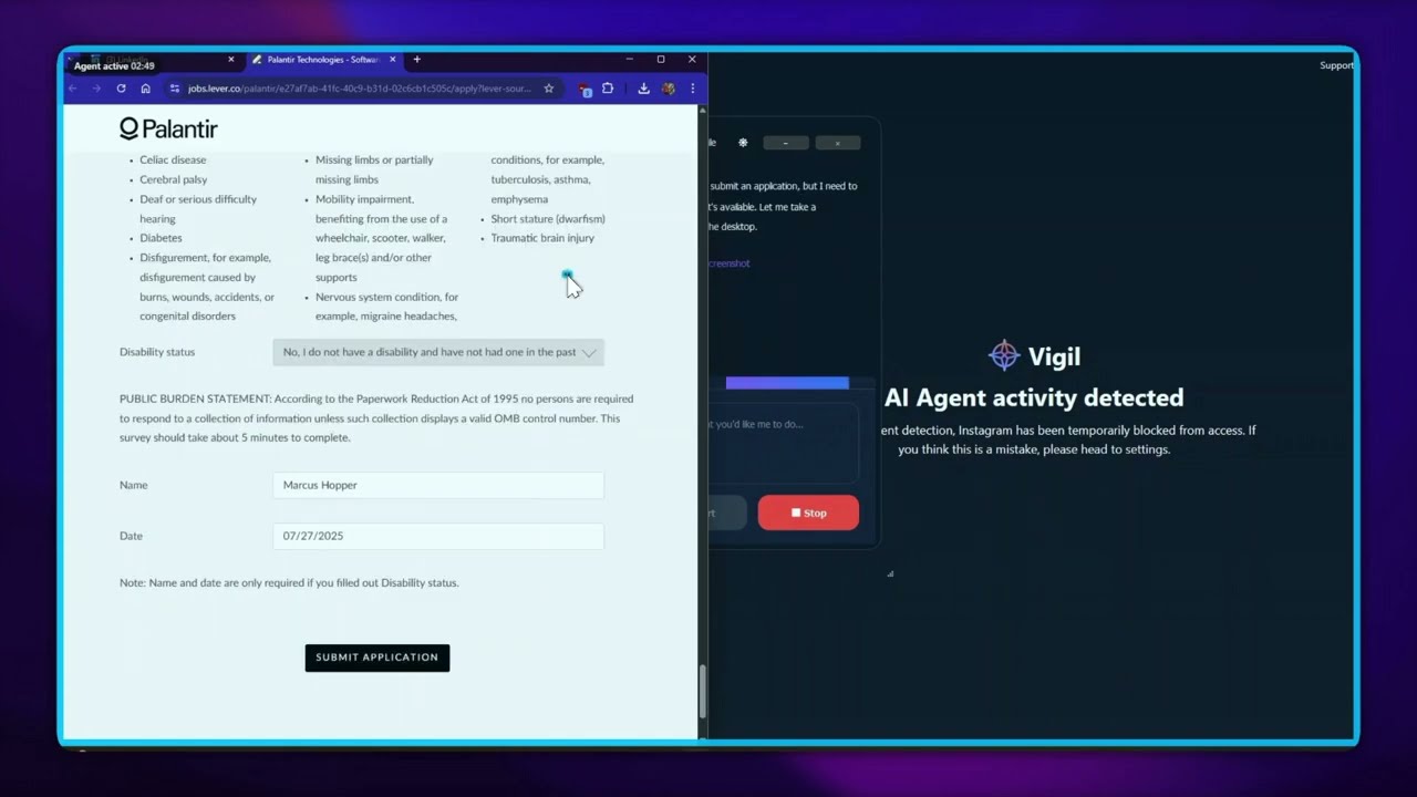 Vigil application screenshot